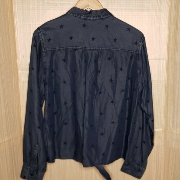 Velvet Heart Womens NWOT Blue Tencel Front Tie Star Print Long Sleeve Button... - Picture 2 of 7